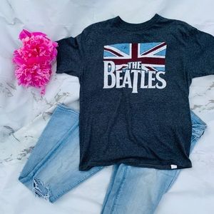 Gray Beatles graphic t-shirt.